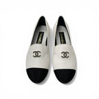Chanel Loafers Leather Shoes White Black CC Logo Bicolor Flat — view 2