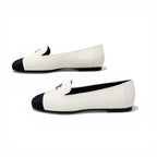 Chanel Loafers Leather Shoes White Black CC Logo Bicolor Flat — view 3