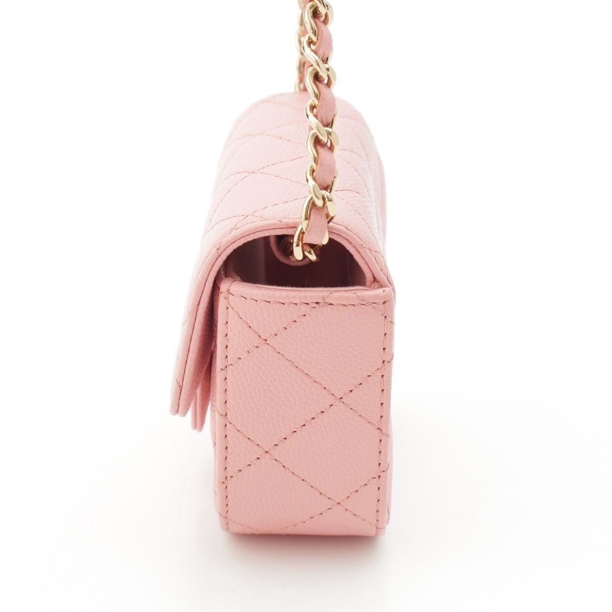 Chanel Caviar Leather Clutch Chain Pouch Quilted Shoulder Bag Pink — view 3