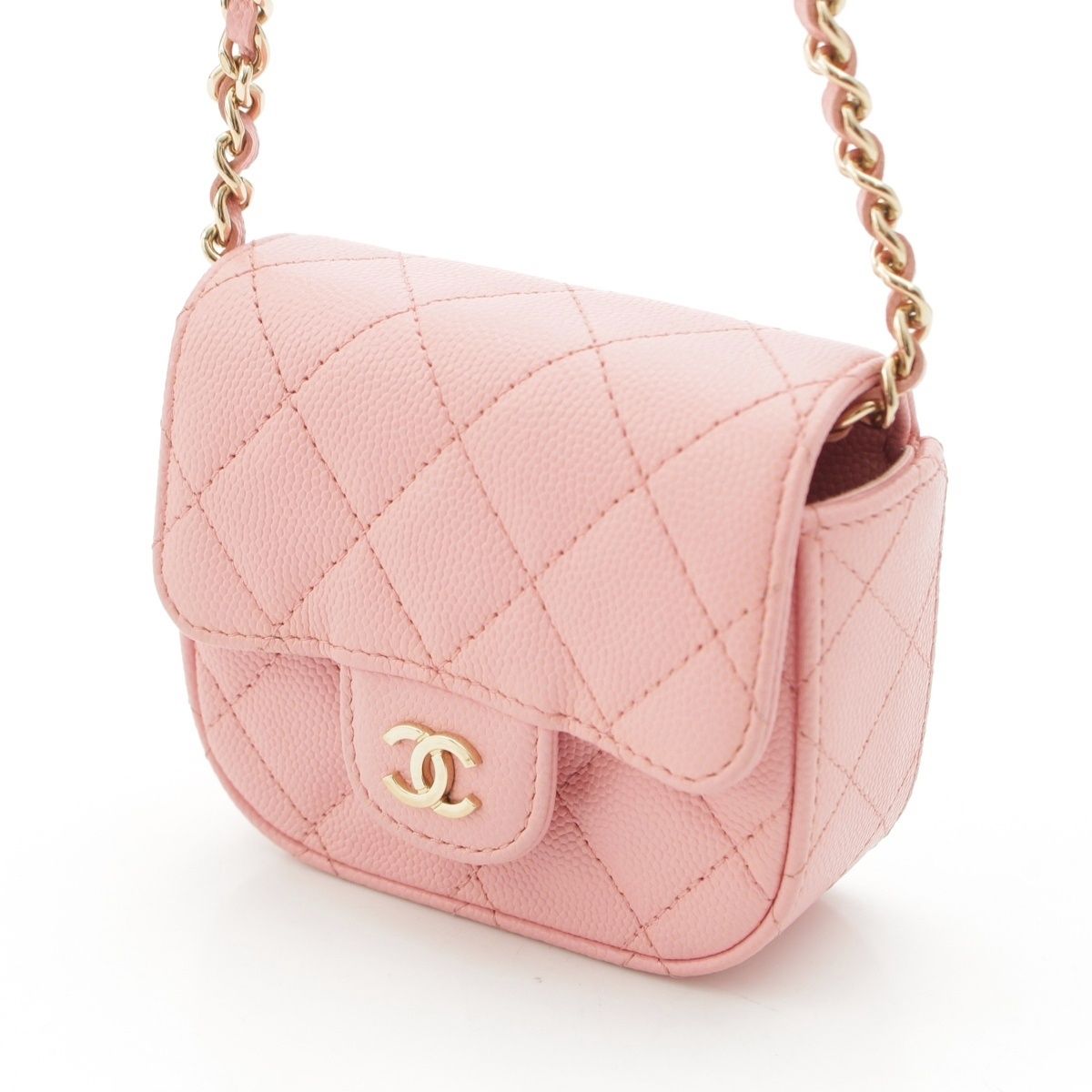Chanel Caviar Leather Clutch Chain Pouch Quilted Shoulder Bag Pink — view 2