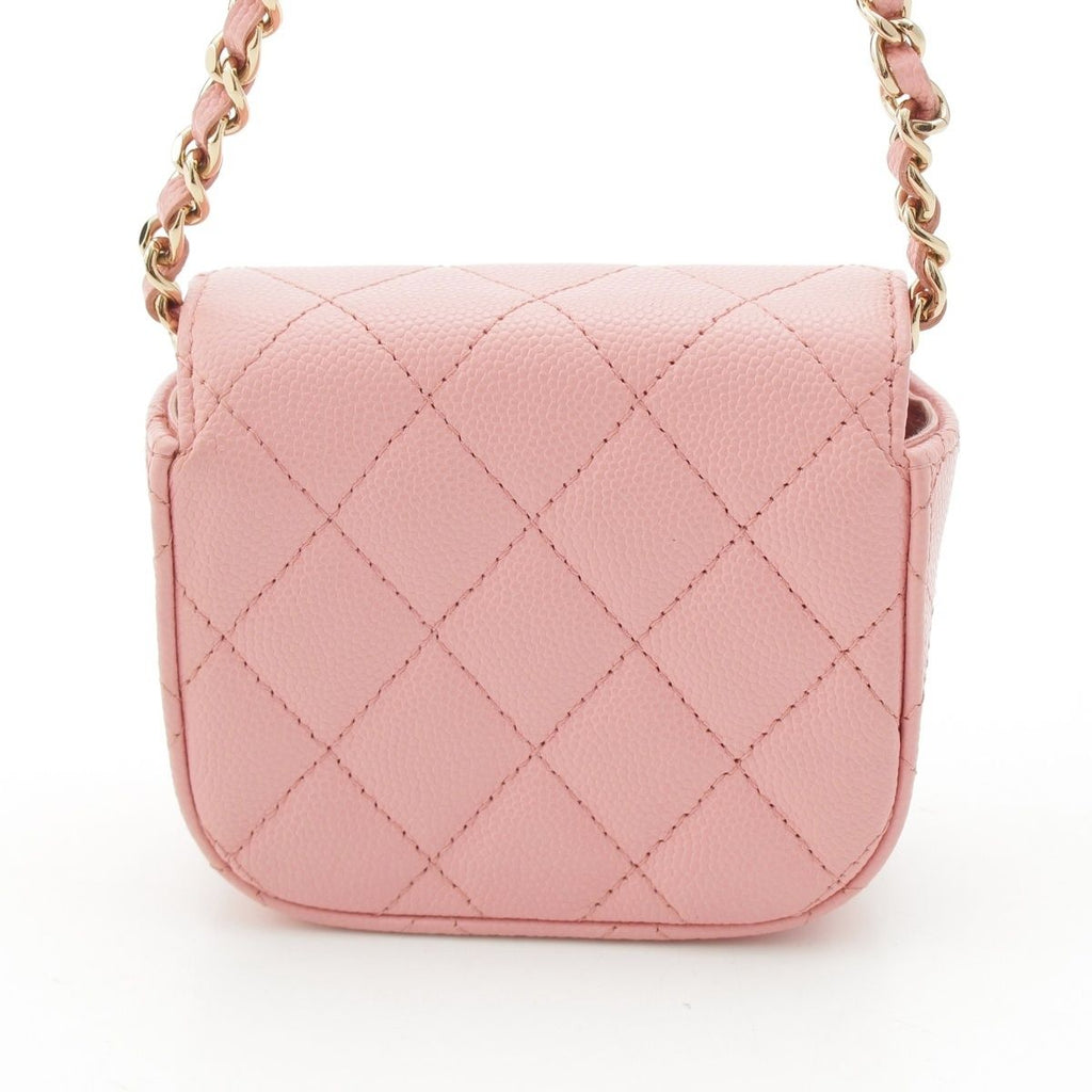 Chanel Caviar Leather Clutch Chain Pouch Quilted Shoulder Bag Pink — view 4