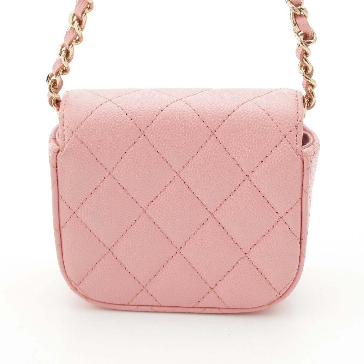 Chanel Caviar Leather Clutch Chain Pouch Quilted Shoulder Bag Pink — view 4