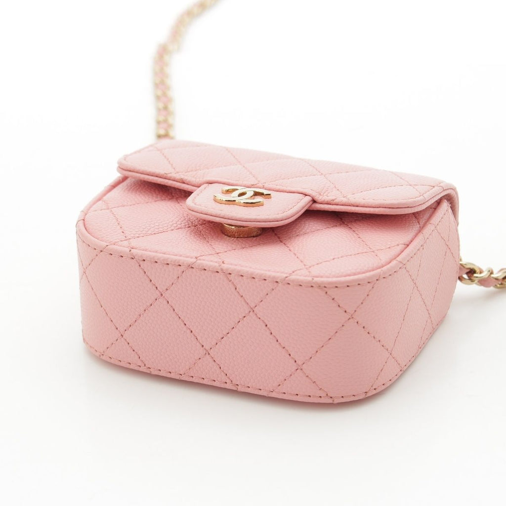 Chanel Caviar Leather Clutch Chain Pouch Quilted Shoulder Bag Pink — view 5
