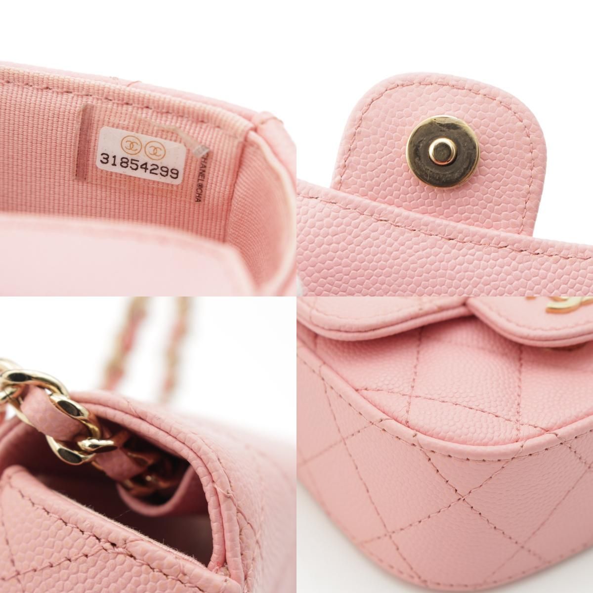 Chanel Caviar Leather Clutch Chain Pouch Quilted Shoulder Bag Pink — view 9
