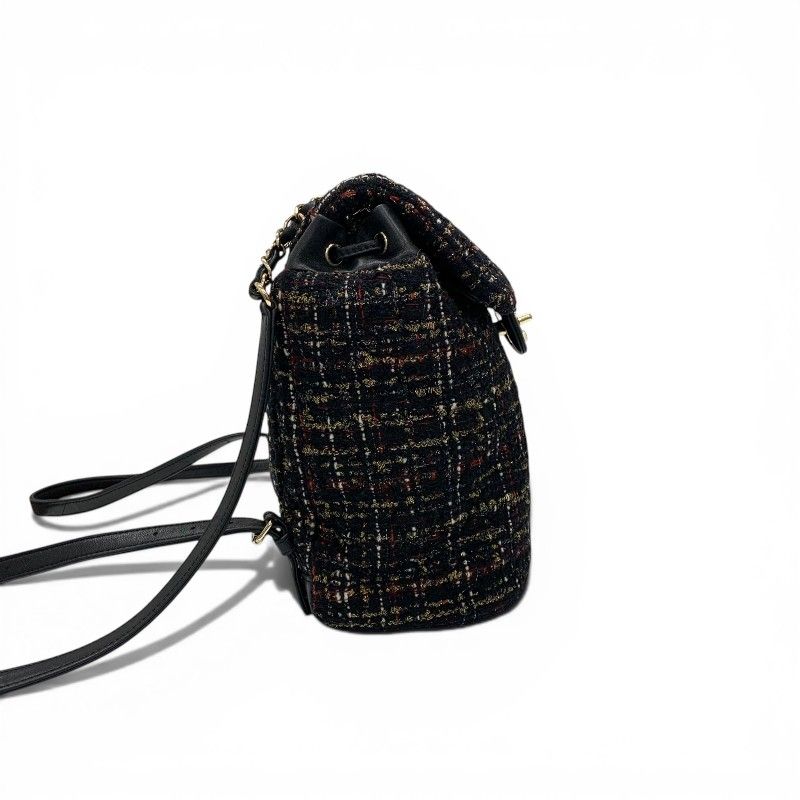 Chanel Backpack Tweed Lambskin Black Gold Quilted CC Logo Turnlock Chain — view 2