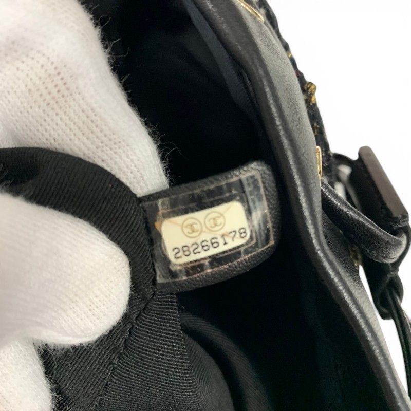Chanel Backpack Tweed Lambskin Black Gold Quilted CC Logo Turnlock Chain — view 7