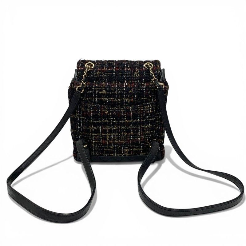 Chanel Backpack Tweed Lambskin Black Gold Quilted CC Logo Turnlock Chain — view 3