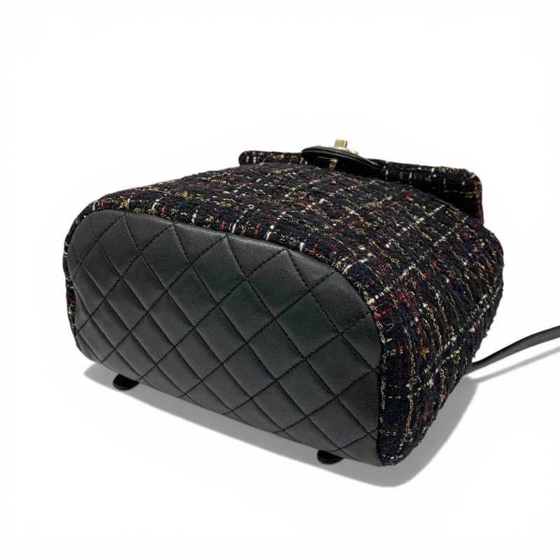 Chanel Backpack Tweed Lambskin Black Gold Quilted CC Logo Turnlock Chain — view 4