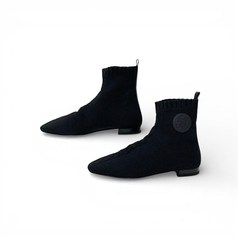 Hermes Duo Boots Short Shoes Fabric Black Knit Exlibris — view 3