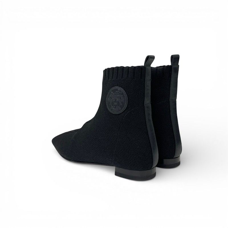 Hermes Duo Boots Short Shoes Fabric Black Knit Exlibris — view 4