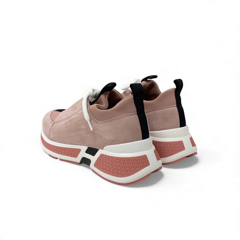 Hermes Just Sneakers Shoes Suede Fabric Pink Black White — view 4