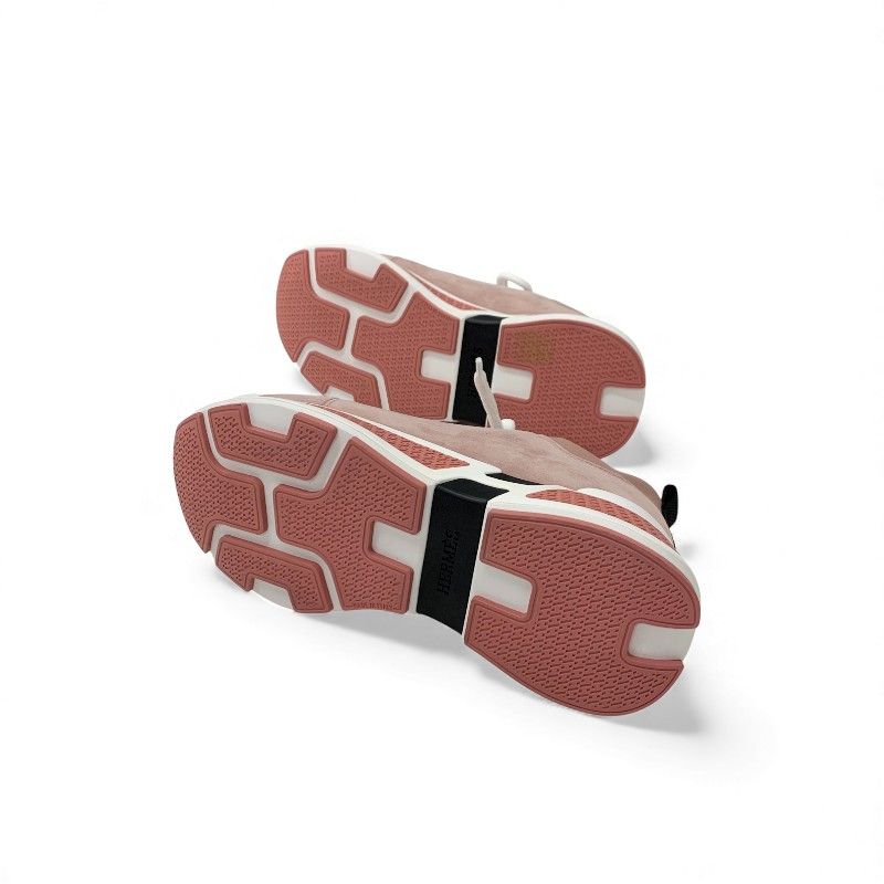 Hermes Just Sneakers Shoes Suede Fabric Pink Black White — view 6