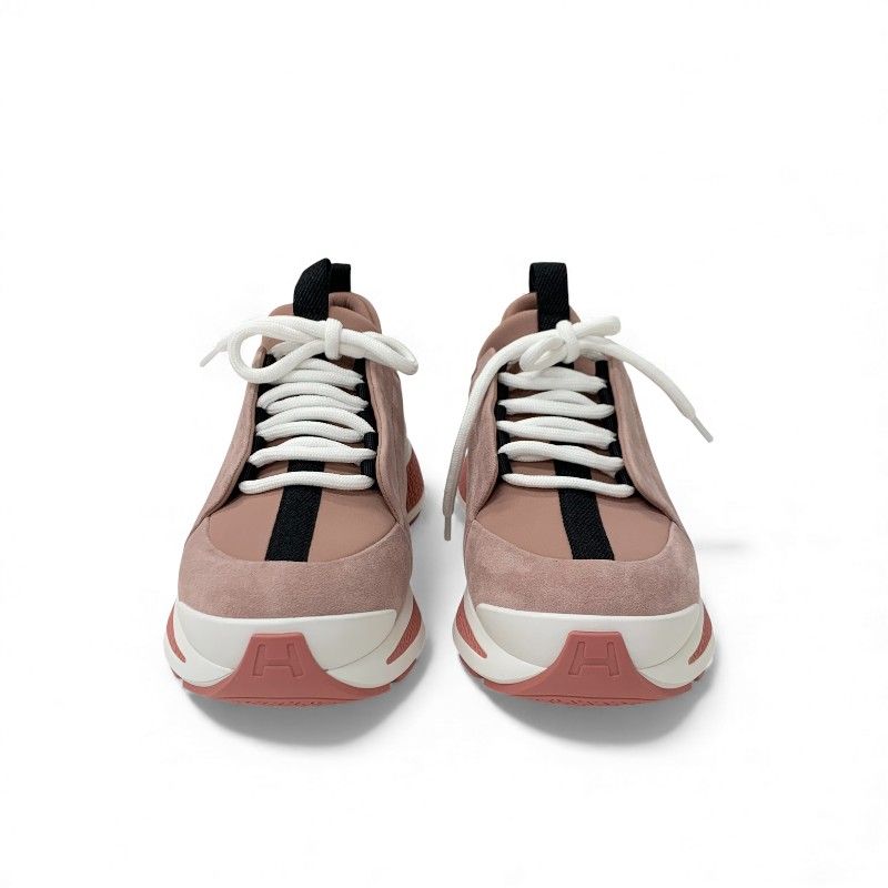 Hermes Just Sneakers Shoes Suede Fabric Pink Black White — view 2