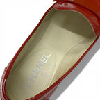 Chanel Loafers Leather Shoes Patent Red Silver CC Logo Turnlock — view 7