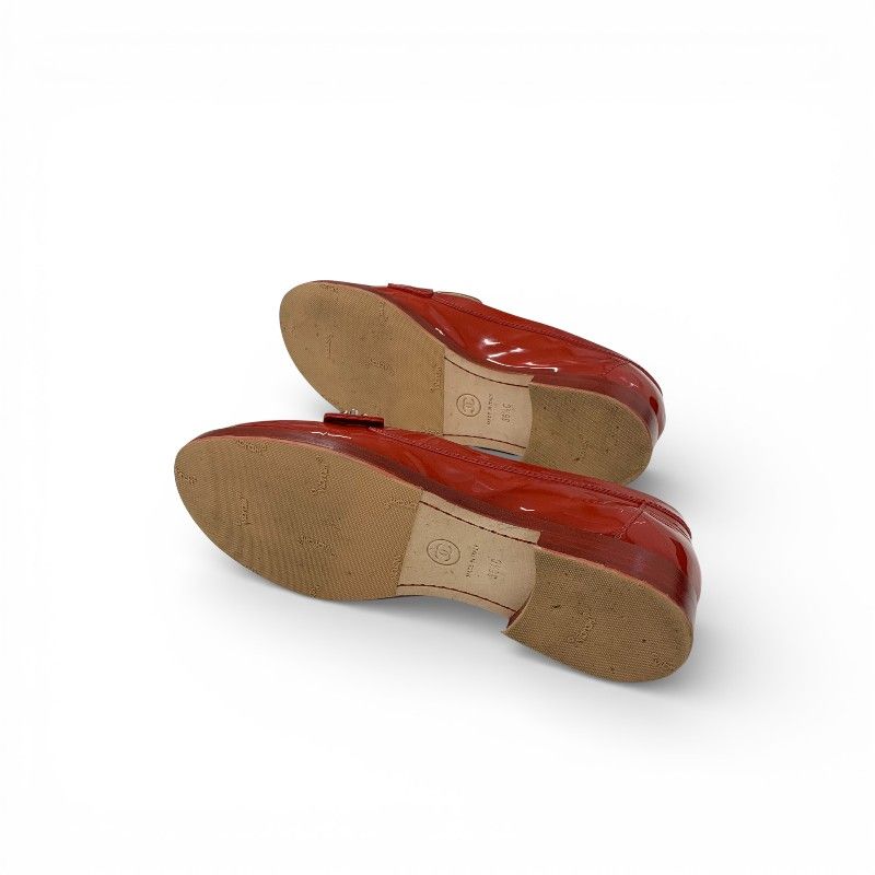 Chanel Loafers Leather Shoes Patent Red Silver CC Logo Turnlock — view 6