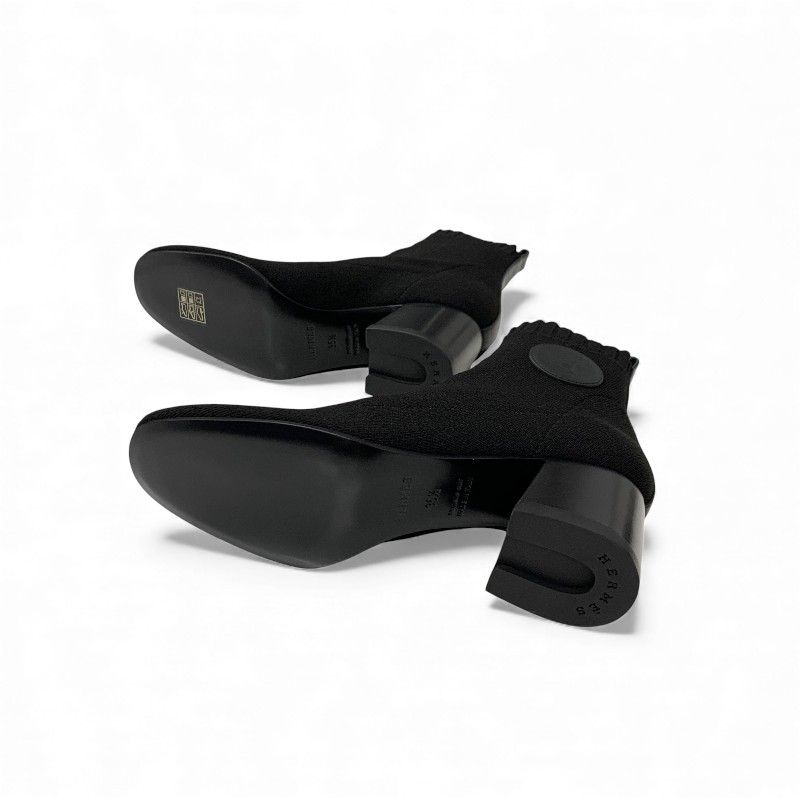 Hermes Voltige Boots Short Shoes Fabric Leather Black Knit — view 6