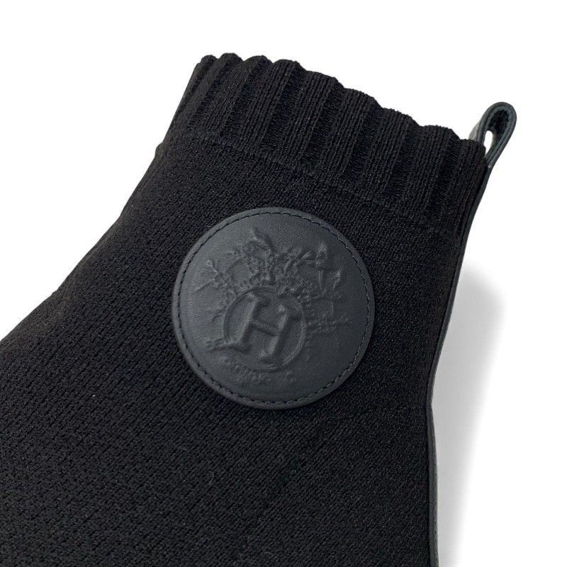 Hermes Voltige Boots Short Shoes Fabric Leather Black Knit — view 9