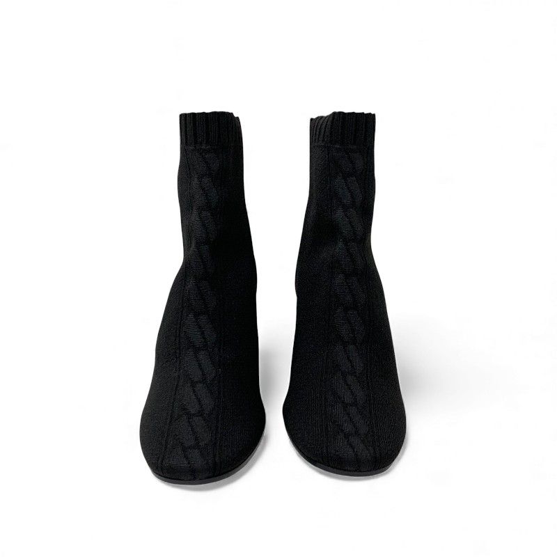 Hermes Voltige Boots Short Shoes Fabric Leather Black Knit — view 2
