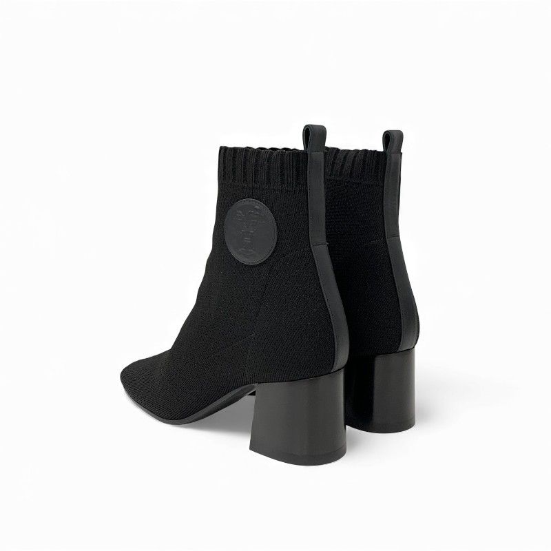 Hermes Voltige Boots Short Shoes Fabric Leather Black Knit — view 4