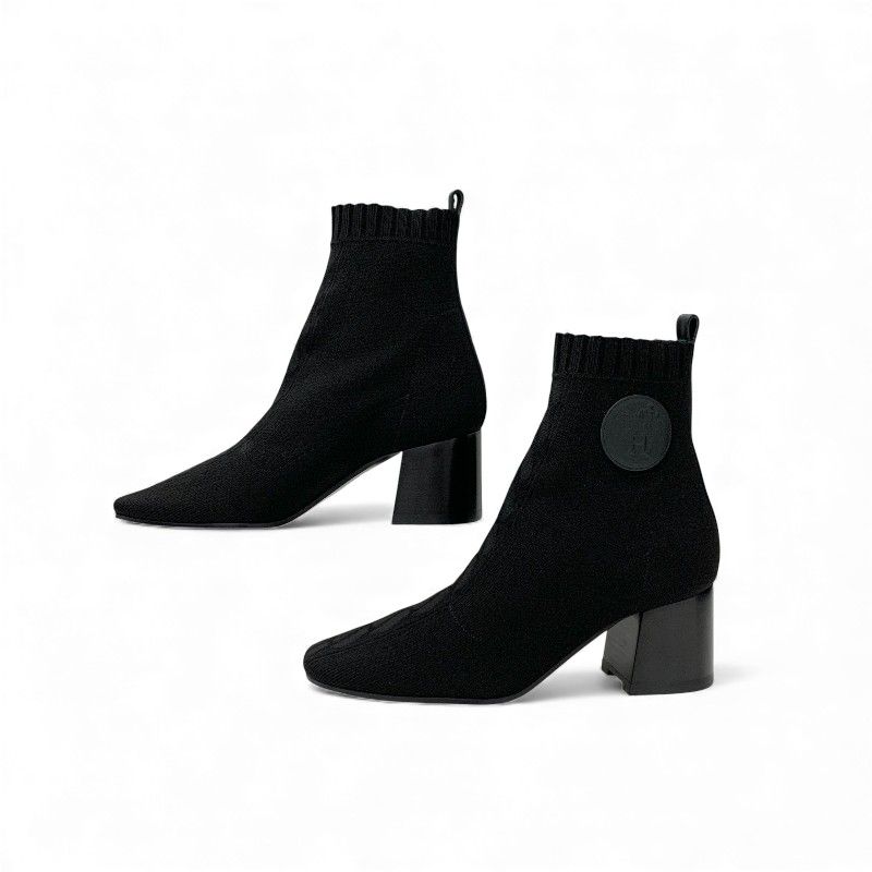 Hermes Voltige Boots Short Shoes Fabric Leather Black Knit — view 3