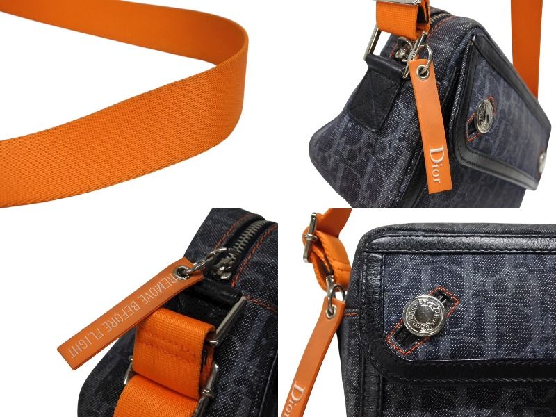 Dior Bag Orange Navy Denim Leather Silver — view 4