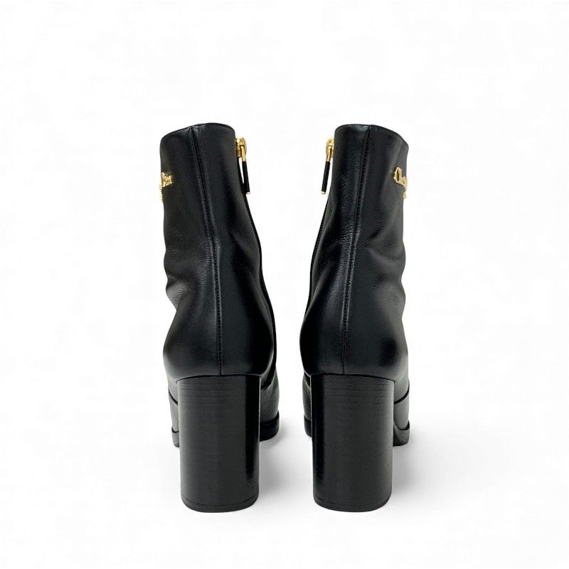Dior D-town Short Boots Shoes Leather Black Gold Logo — view 5