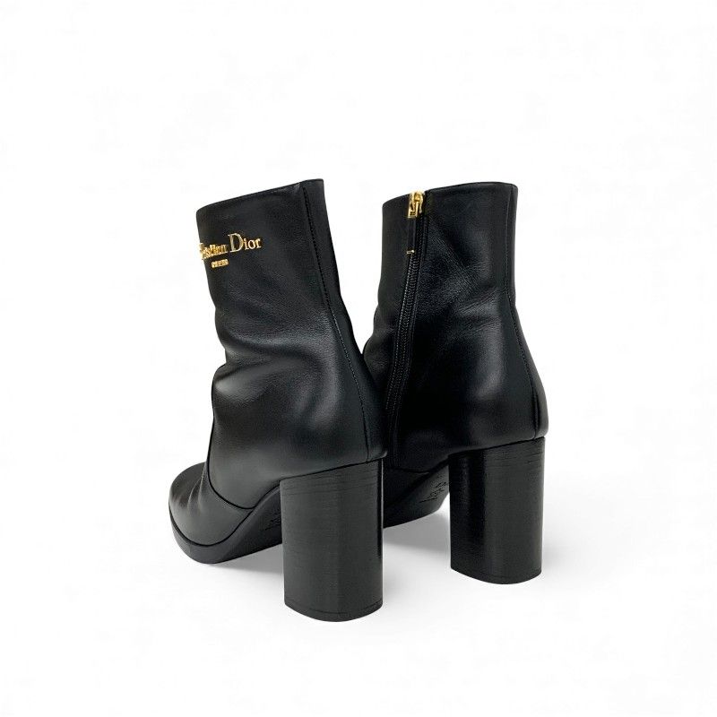 Dior D-town Short Boots Shoes Leather Black Gold Logo — view 4