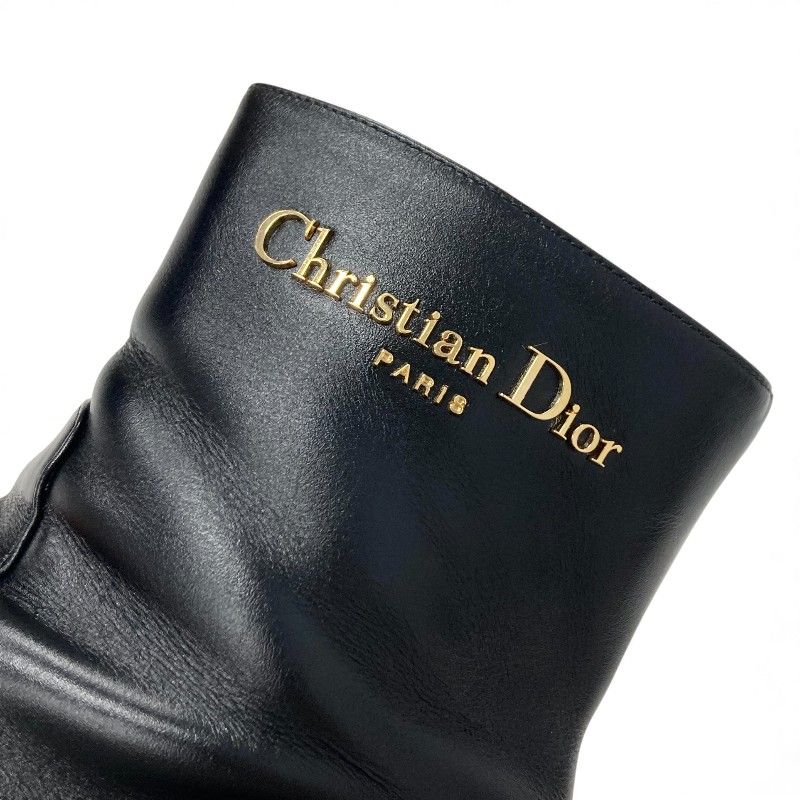 Dior D-town Short Boots Shoes Leather Black Gold Logo — view 9