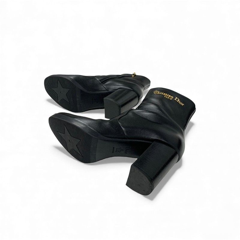 Dior D-town Short Boots Shoes Leather Black Gold Logo — view 6