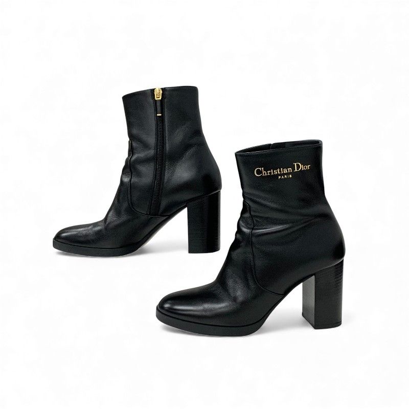 Dior D-town Short Boots Shoes Leather Black Gold Logo — view 3