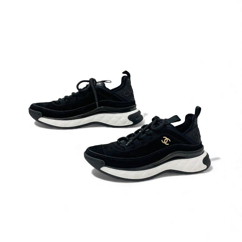 Chanel Sneakers Shoes Suede Leather Black Logo CC — view 3