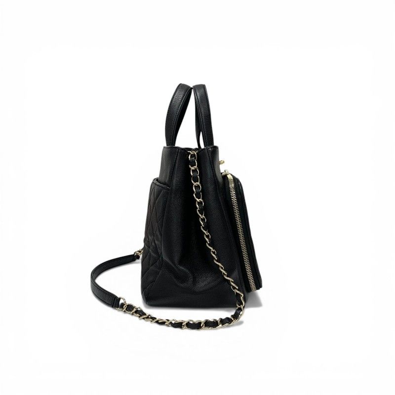 Chanel Handbag Black Gold Business Affinity Caviar Leather Turnlock CC Logo — view 2