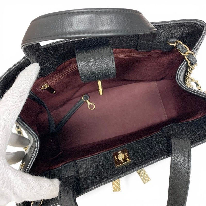 Chanel Handbag Black Gold Business Affinity Caviar Leather Turnlock CC Logo — view 6