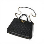 Chanel Handbag Black Gold Business Affinity Caviar Leather Turnlock CC Logo — view 5