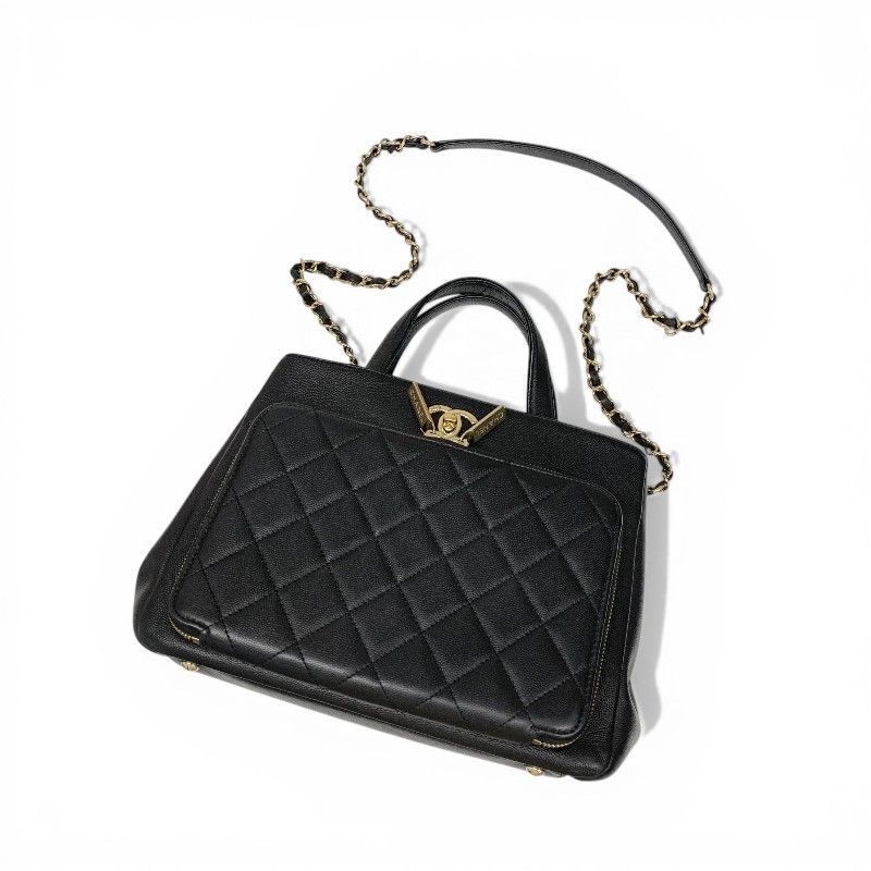 Chanel Handbag Black Gold Business Affinity Caviar Leather Turnlock CC Logo — view 5