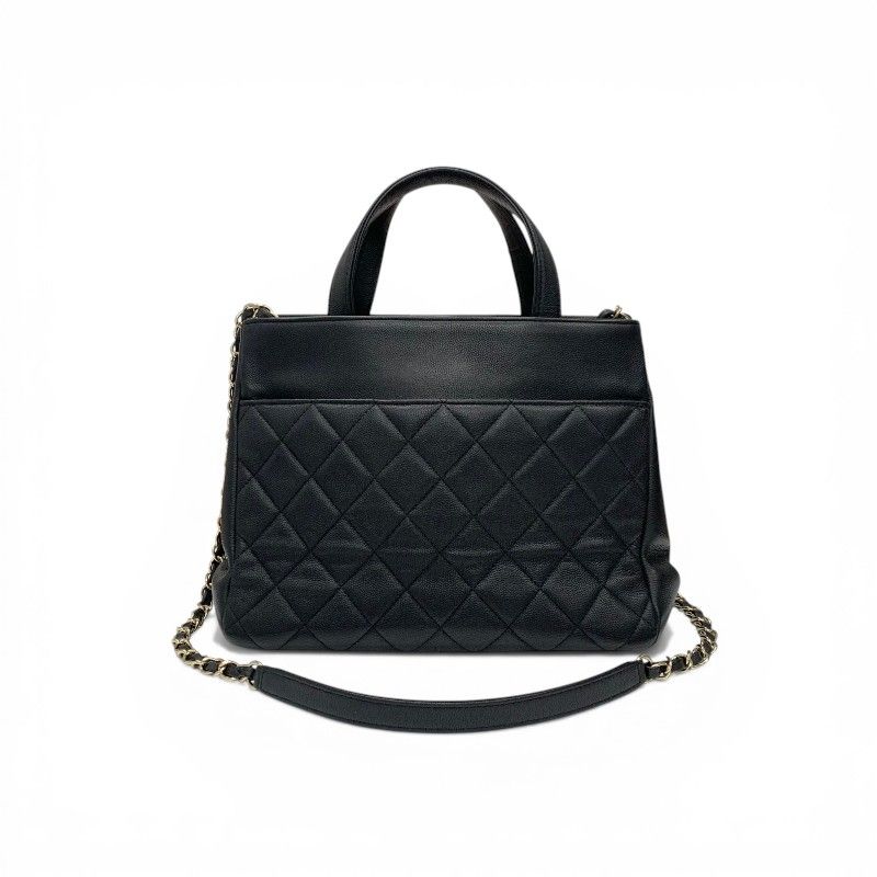 Chanel Handbag Black Gold Business Affinity Caviar Leather Turnlock CC Logo — view 3