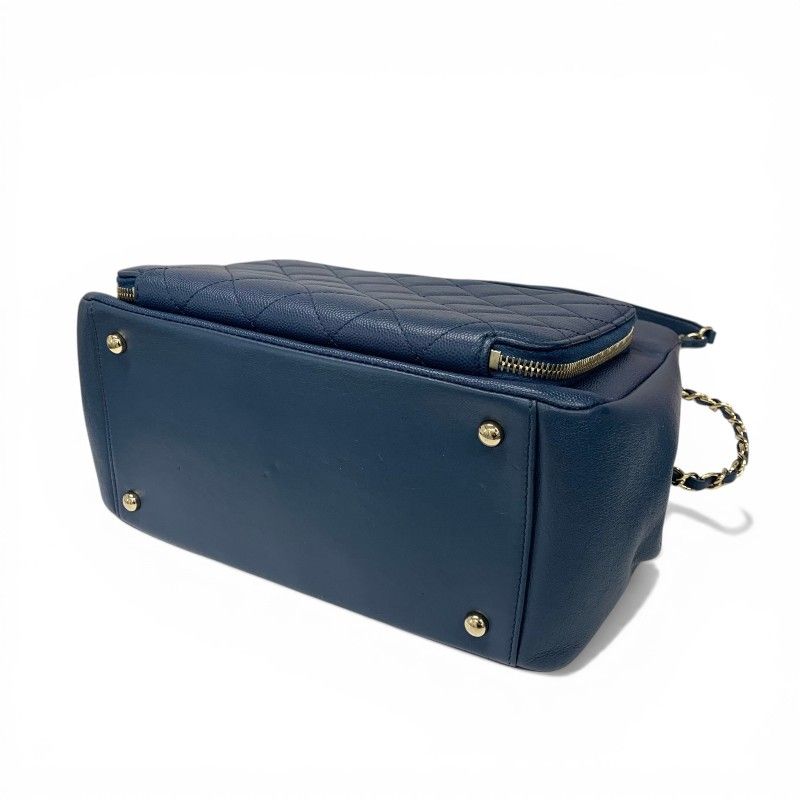 Chanel Blue Gold Business Affinity Caviar Leather Turnlock CC Logo 2-Way — view 4