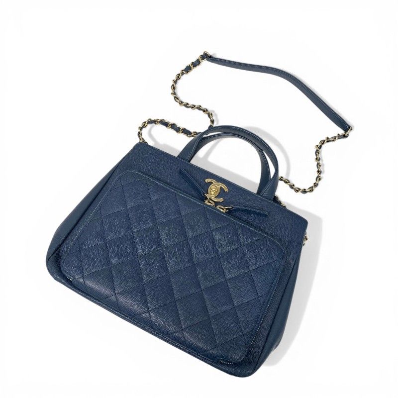 Chanel Blue Gold Business Affinity Caviar Leather Turnlock CC Logo 2-Way — view 5