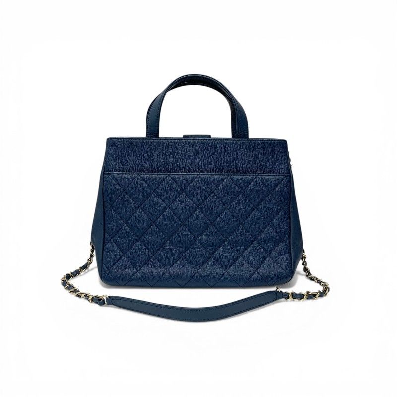 Chanel Blue Gold Business Affinity Caviar Leather Turnlock CC Logo 2-Way — view 3