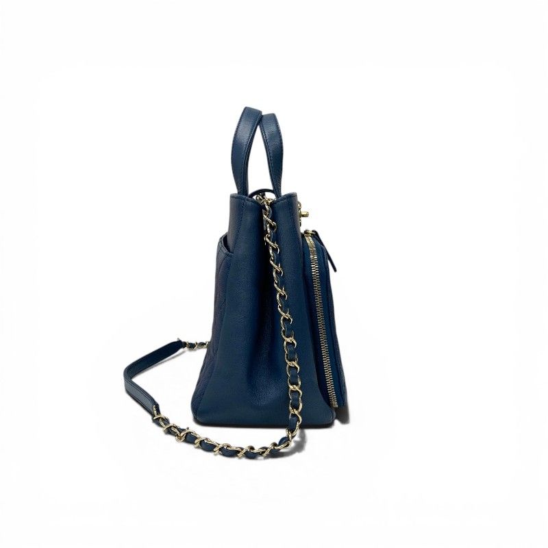 Chanel Blue Gold Business Affinity Caviar Leather Turnlock CC Logo 2-Way — view 2