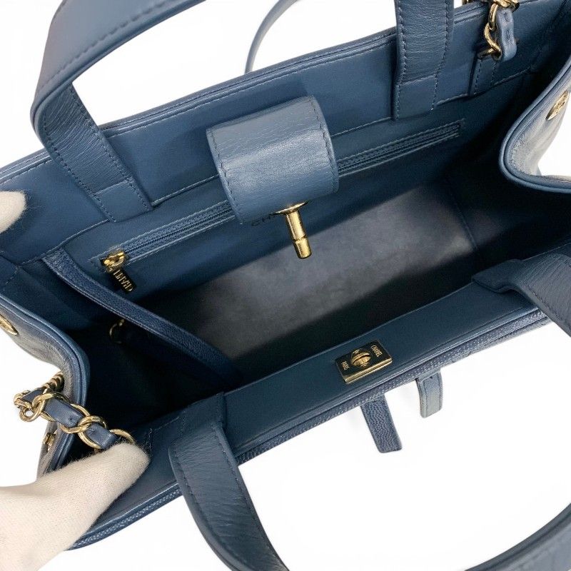 Chanel Blue Gold Business Affinity Caviar Leather Turnlock CC Logo 2-Way — view 6