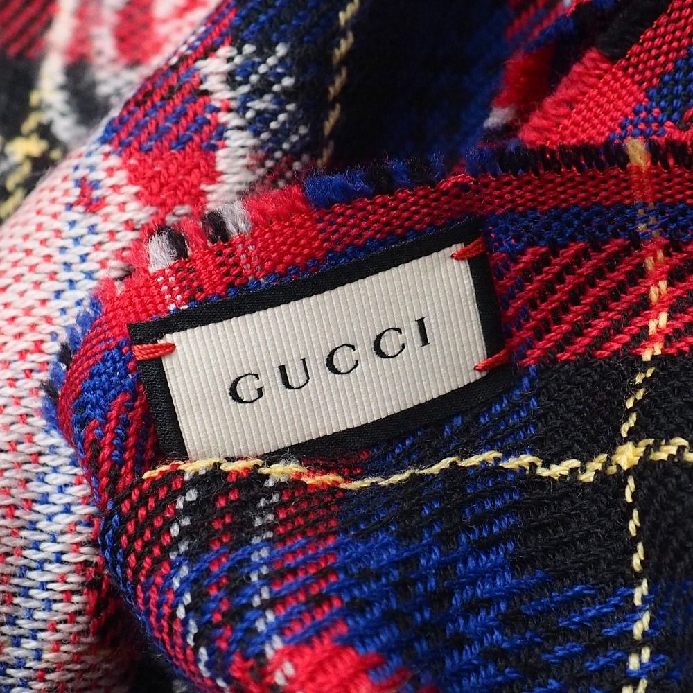 Gucci L'aveugle Par Amour Shawl Check Fringe Scarf — view 7