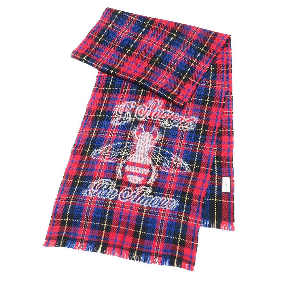Gucci L'aveugle Par Amour Shawl Check Fringe Scarf — view 5