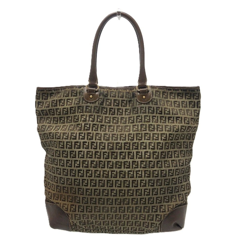 Fendi Shoulder Bag Zucchino Canvas Leather Beige — view 2