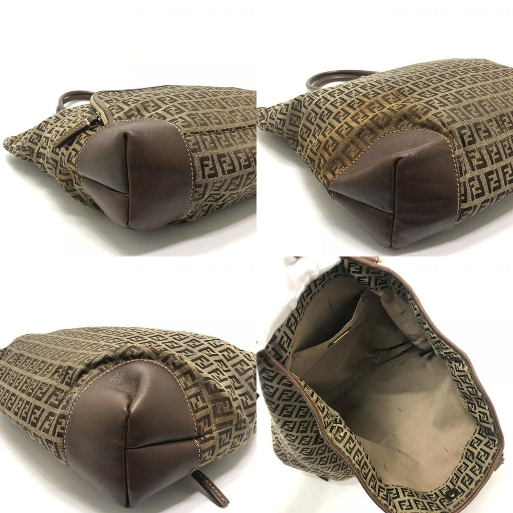 Fendi Shoulder Bag Zucchino Canvas Leather Beige — view 7