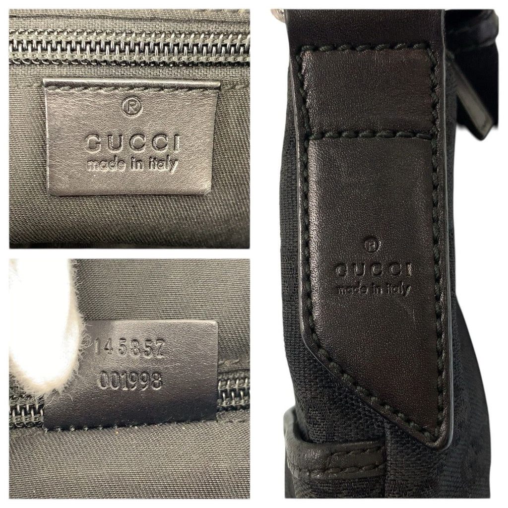 Gucci Black Silver GG Canvas Leather Shoulder Bag Pochette — view 3
