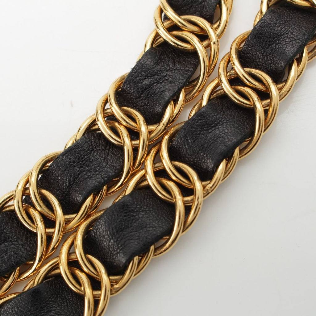 Chanel Leather Gold Plated No.5 Number Five Big Plate Chain Belt Black — view 5