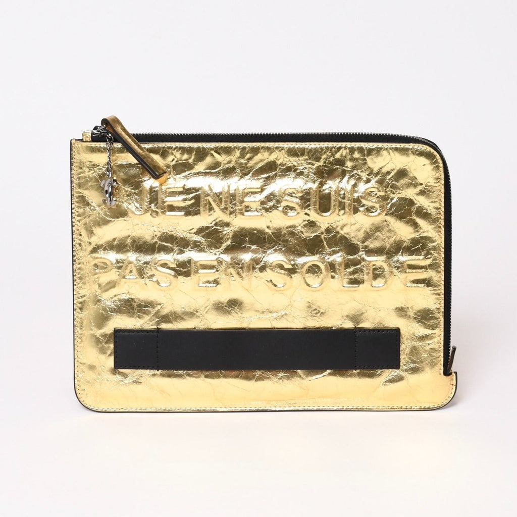 Chanel Votez Coco Clutch CC Logo Crinkle Leather Metallic Gold