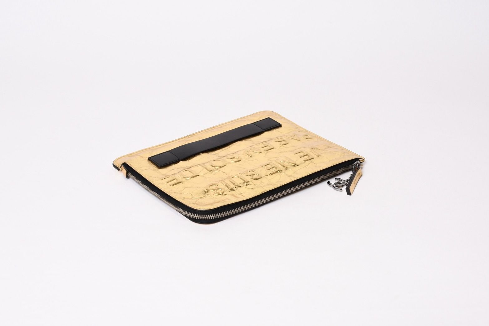 Chanel Votez Coco Clutch CC Logo Crinkle Leather Metallic Gold — view 6