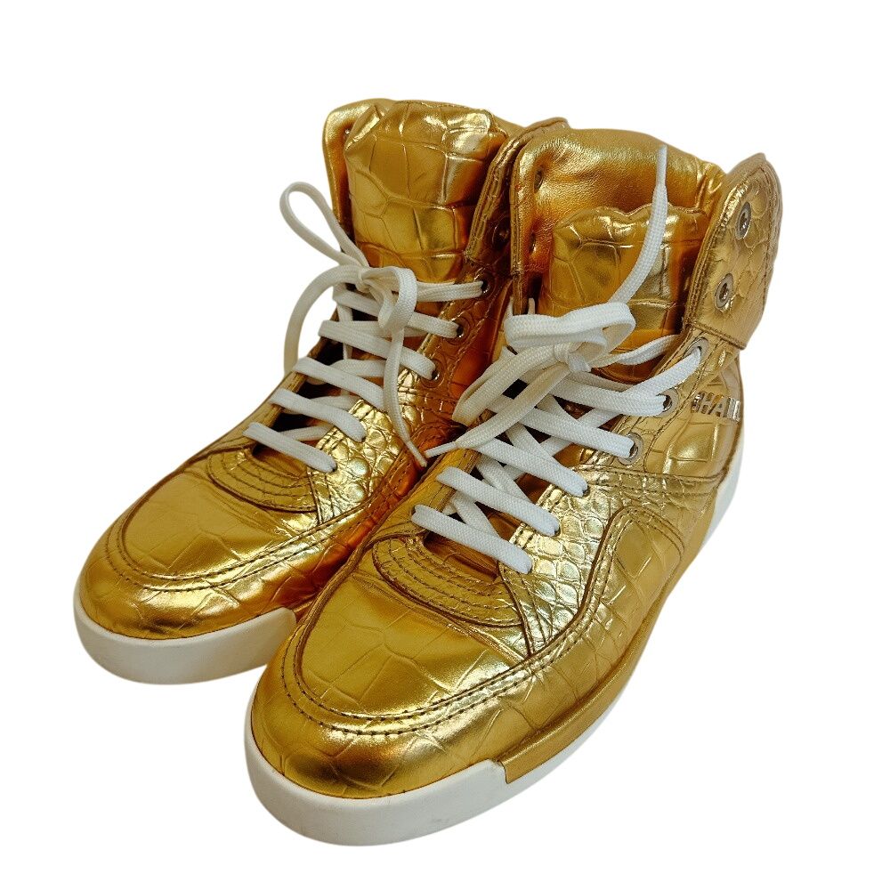 Chanel High Cut Sneakers Croco Embossed Leather Gold — view 3